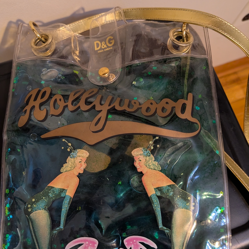 D&G Transparent Hollywood Print Bag - Gold and Green